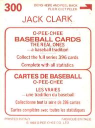 1983 O-Pee-Chee Stickers #300 Jack Clark Back