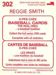 1983 O-Pee-Chee Stickers #302 Reggie Smith Back