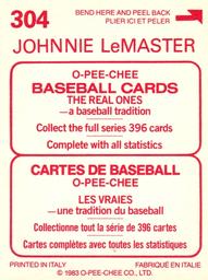 1983 O-Pee-Chee Stickers #304 Johnnie LeMaster Back