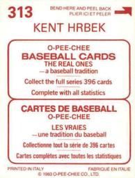 1983 O-Pee-Chee Stickers #313 Kent Hrbek Back