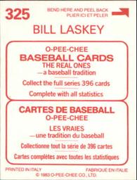 1983 O-Pee-Chee Stickers #325 Bill Laskey Back