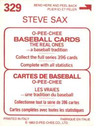 1983 O-Pee-Chee Stickers #329 Steve Sax Back