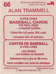1983 O-Pee-Chee Stickers #66 Alan Trammell Back
