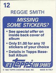 1983 Topps Stickers #12 Reggie Smith Back