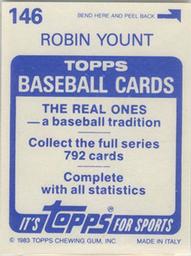 1983 Topps Stickers #146 Robin Yount Back