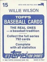 1983 Topps Stickers #15 Willie Wilson Back