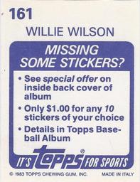 1983 Topps Stickers #161 Willie Wilson Back
