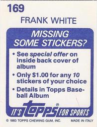 1983 Topps Stickers #169 Frank White Back