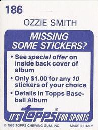 1983 Topps Stickers #186 Ozzie Smith Back