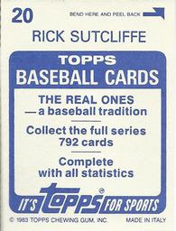1983 Topps Stickers #20 Rick Sutcliffe Back