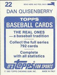1983 Topps Stickers #22 Dan Quisenberry Back