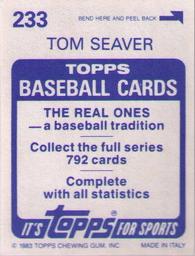 1983 Topps Stickers #233 Tom Seaver Back
