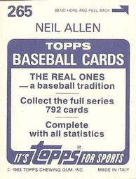 1983 Topps Stickers #265 Neil Allen Back