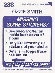 1983 Topps Stickers #288 Ozzie Smith Back