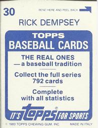 1983 Topps Stickers #30 Rick Dempsey Back