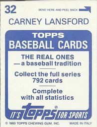1983 Topps Stickers #32 Carney Lansford Back