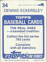 1983 Topps Stickers #34 Dennis Eckersley Back