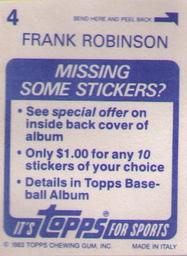 1983 Topps Stickers #4 Frank Robinson Back