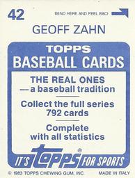 1983 Topps Stickers #42 Geoff Zahn Back