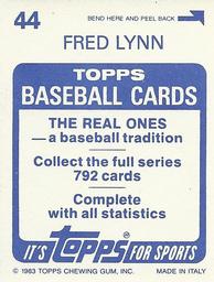 1983 Topps Stickers #44 Fred Lynn Back