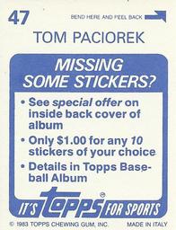 1983 Topps Stickers #47 Tom Paciorek Back