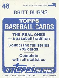 1983 Topps Stickers #48 Britt Burns Back