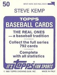 1983 Topps Stickers #50 Steve Kemp Back