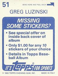 1983 Topps Stickers #51 Greg Luzinski Back