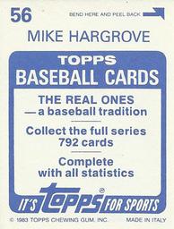 1983 Topps Stickers #56 Mike Hargrove Back