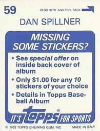 1983 Topps Stickers #59 Dan Spillner Back