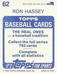1983 Topps Stickers #62 Ron Hassey Back