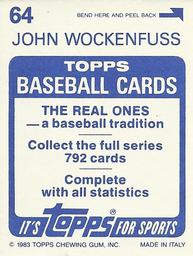 1983 Topps Stickers #64 John Wockenfuss Back