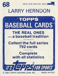1983 Topps Stickers #68 Larry Herndon Back