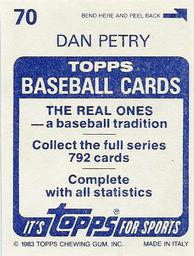 1983 Topps Stickers #70 Dan Petry Back