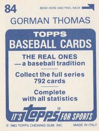 1983 Topps Stickers #84 Gorman Thomas Back