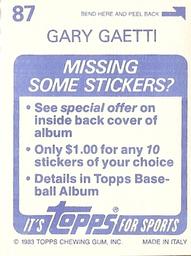 1983 Topps Stickers #87 Gary Gaetti Back