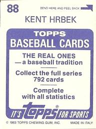 1983 Topps Stickers #88 Kent Hrbek Back