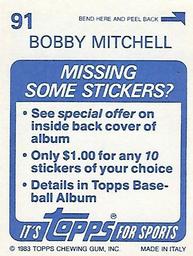 1983 Topps Stickers #91 Bobby Mitchell Back