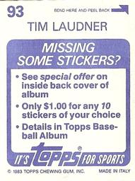 1983 Topps Stickers #93 Tim Laudner Back