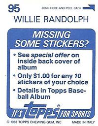 1983 Topps Stickers #95 Willie Randolph Back