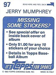 1983 Topps Stickers #97 Jerry Mumphrey Back