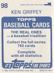 1983 Topps Stickers #98 Ken Griffey Back