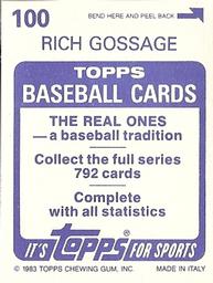 1983 Topps Stickers #100 Rich Gossage Back