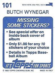 1983 Topps Stickers #101 Butch Wynegar Back