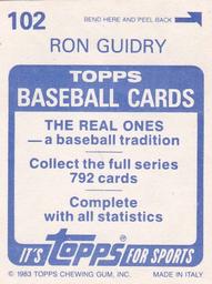 1983 Topps Stickers #102 Ron Guidry Back