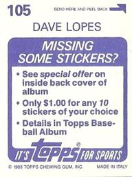 1983 Topps Stickers #105 Dave Lopes Back