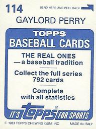 1983 Topps Stickers #114 Gaylord Perry Back