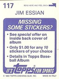 1983 Topps Stickers #117 Jim Essian Back
