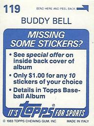 1983 Topps Stickers #119 Buddy Bell Back
