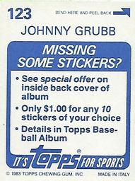 1983 Topps Stickers #123 Johnny Grubb Back